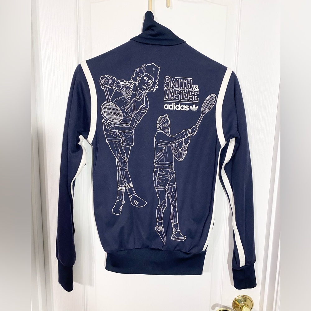 Y2K Adidas Smith vs Nastase Embroidered Track Jacket Vintage Navy White XS